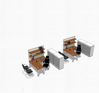 现代简约办公桌su模型，办公桌草图大师模型下载