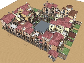 欧式联排别墅sketchup模型，别墅su模型下载