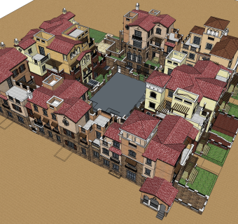 欧式联排别墅sketchup模型，别墅su模型下载