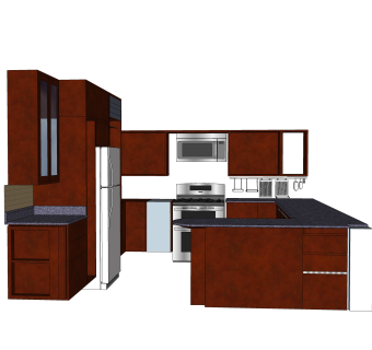 现代岛型橱柜草图大师模型，厨房柜sketchup模型下载