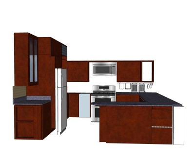现代岛型橱柜草图大师模型，厨房柜sketchup模型下载