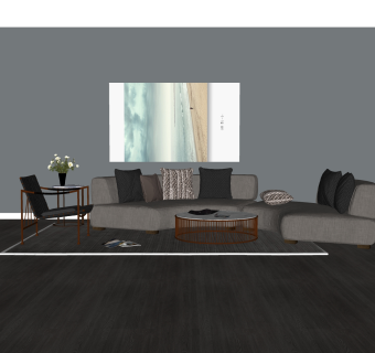 现代布艺沙发组合su模型，沙发组合skp模型下载