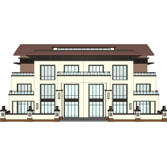 新中式独栋别墅草图大师模型，sketchup别墅su模型下载