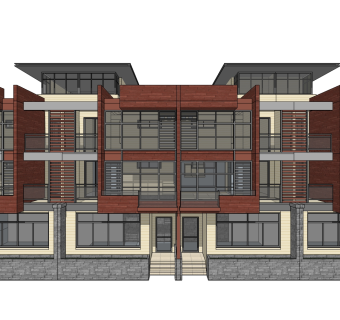 现代联排别墅su模型，别墅skb文件下载