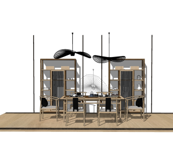中式桌椅组合su模型，桌椅组合草图大师模型下载