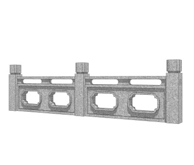 中式石材护栏免费su模型，栏杆skp模型下载