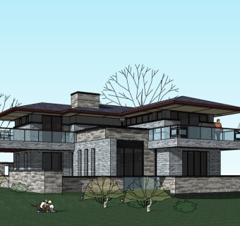 新中式独栋别墅su模型免费下载，别墅sketchup模型下载