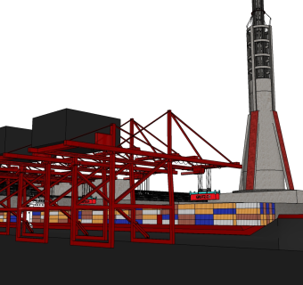 现代海湾装卸货物龙门吊su模型下载，吊车草图大师模型