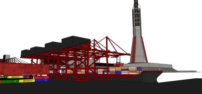 现代海湾装卸货物龙门吊su模型下载，吊车草图大师模型