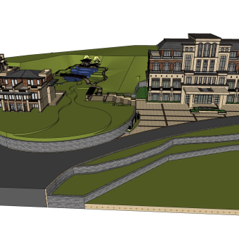 中式建筑会所模型，sketchup模型免费下载