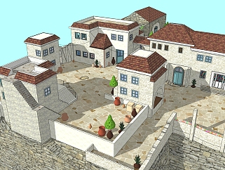 <em>简易</em>欧式沙滩别墅外观草图大师模型，SU模型免费下载