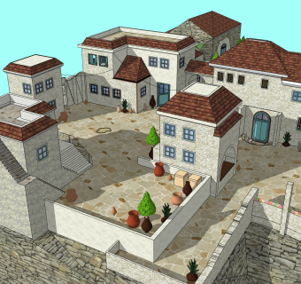 简易欧式沙滩别墅外观草图大师模型，SU模型免费下载