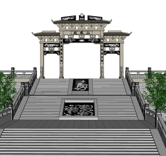 中式牌坊建筑草图大师模型下载、中式牌坊建筑su模型下载