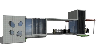 现代学校入口大门skp文件下载，入口大门SU模型