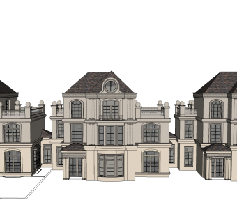 欧式连排别墅外观草图大师模型，SU模型免费下载