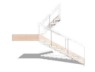 现代钢结构玻璃双跑<em>平行</em>楼梯草图大师模型，钢结构玻璃...
