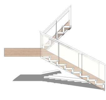 现代钢结构玻璃双跑平行楼梯草图大师模型，钢结构玻璃双跑平行楼梯sketchup模型免费下载