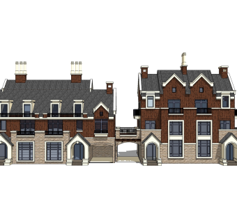 欧式连排别墅草图大师模型，别墅sketchup模型免费下载