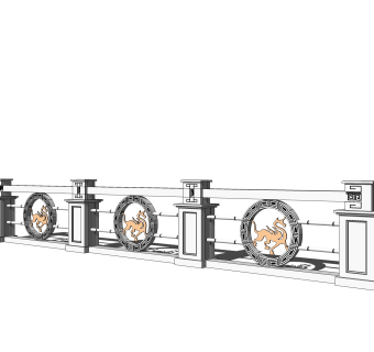 中式石材护栏免费su模型，栏杆skp模型下载