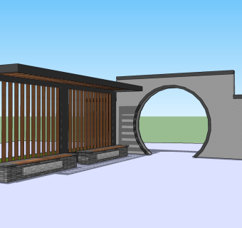 中式景观廊架草图大师模型，景观廊架sketchup模型下载