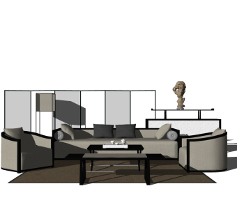 中式沙发组合草图大师模型，中式沙发组合sketchup模型下载