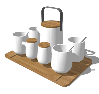  现代精品茶具草图大师模型，精品茶具sketchup模型下载