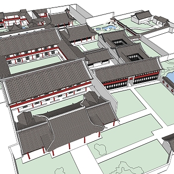 中式古建民房草图大师模型下载、古建民房su模型下载