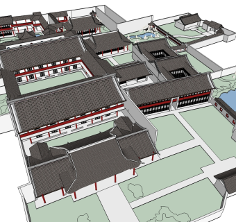 中式古建民房草图大师模型下载、古建民房su模型下载