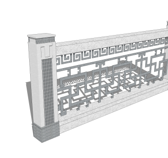 中式围墙栏杆SU模型，围墙栏杆SKB文件下载