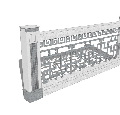 中式围墙栏杆SU模型，围墙栏杆SKB文件下载