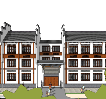 中式酒店草图大师模型下载、中式酒店su模型下载