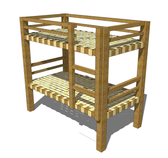 儿童高低床铺草图大师模型，儿童床SU模型下载