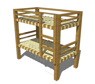 儿童高低床铺草图大师模型，儿童床SU模型下载