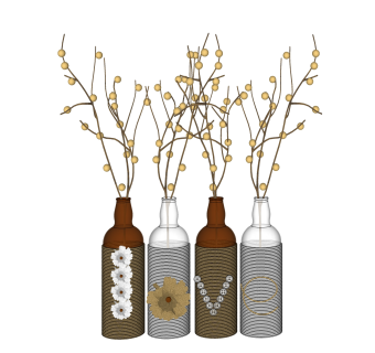 玻璃啤酒瓶摆件草图大师模型,现代装饰品su模型下载