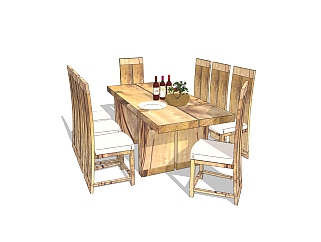 现代<em>实木餐桌</em>椅免费su模型，<em>实木餐桌</em>椅skp模型下载