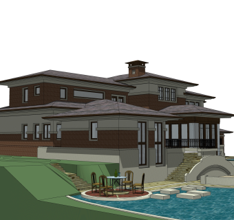 新中式独栋别墅草图大师模型，sketchup别墅su模型下载