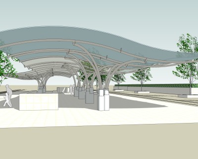 现代雨棚sketchup模型，雨棚草图大师模型下载