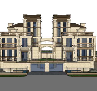 欧式花园别墅外观草图大师模型，SU模型免费下载