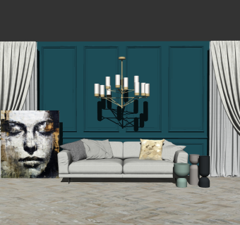 现代布艺多人沙发组合草图大师模型，多人沙发组合sketchup模型下载