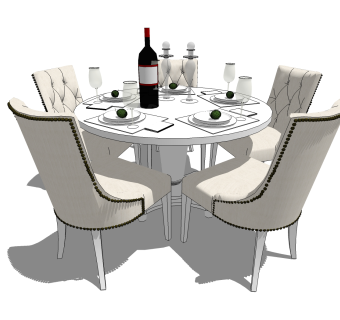 美式餐桌椅su模型，餐桌椅skp模型下载