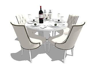 美式餐桌椅su模型，餐桌椅skp模型下载