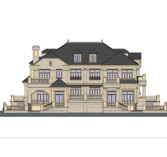 法式独栋别墅草图大师模型下载，sketchup别墅外观su模型分享