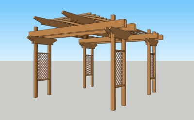 现代景观廊架草图大师模型，景观廊架sketchup模型下载