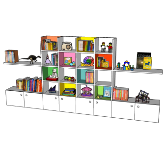 现代儿童书柜货架草图大师模型，儿童书柜su模型下载