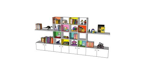 现代儿童书柜货架草图大师模型，儿童书柜su模型下载