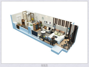 小户型公寓3D户型图渲染设计