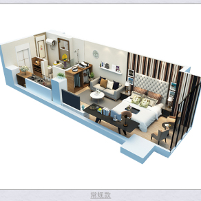 小户型公寓3D户型图渲染设计