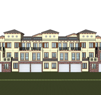 欧式连排别墅草图大师模型，别墅sketchup模型免费下载