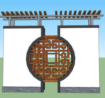 中式景墙草图大师模型skp模型，景墙sketchup模型skp文件分享