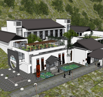 中式别墅建筑草图大师模型，古建民俗sketchup模型免费下载